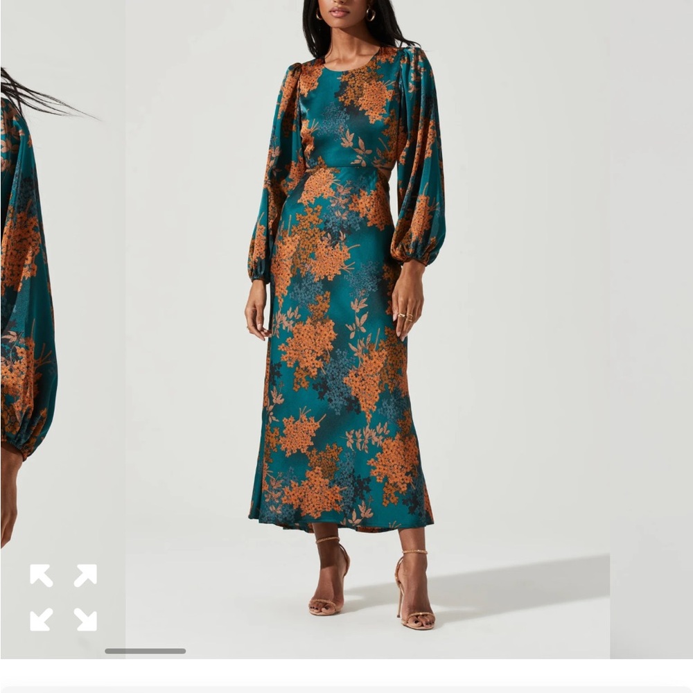 Astr Teal and Orange Floral Long Sleeve Dress - Wore once ! - Picture 3 of 6